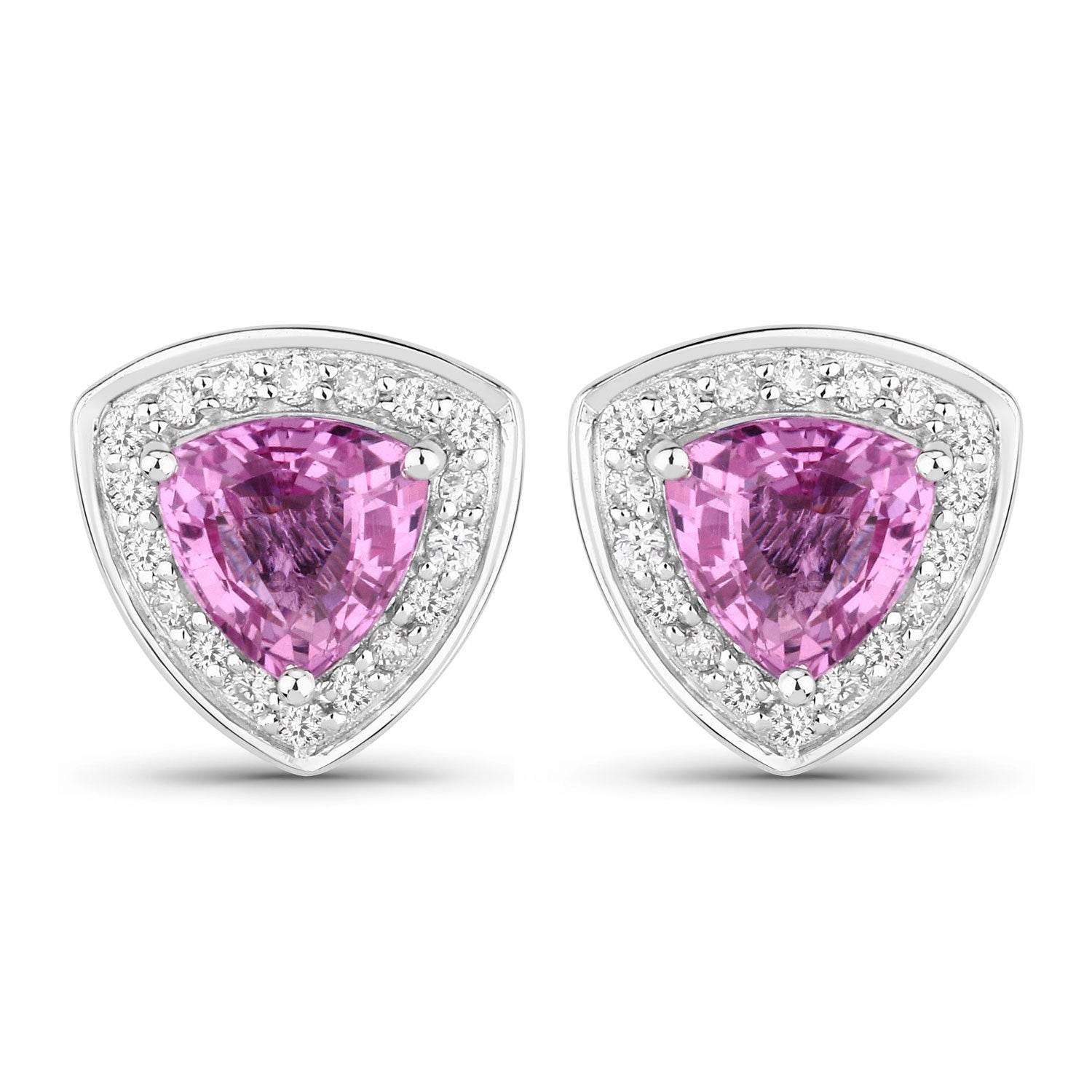 1.05 Carat Genuine Pink Sapphire and White Diamond 14K White Gold Earrings - Sable Gold