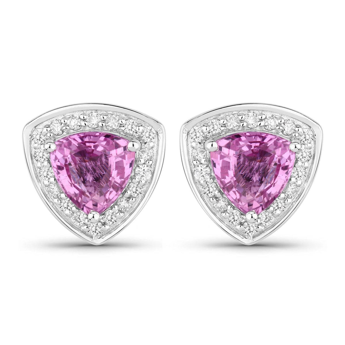 1.05 Carat Genuine Pink Sapphire and White Diamond 14K White Gold Earrings - Sable Gold