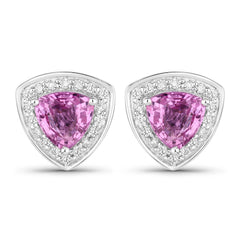 1.05 Carat Genuine Pink Sapphire and White Diamond 14K White Gold Earrings - Sable Gold