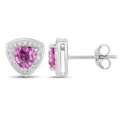 1.05 Carat Genuine Pink Sapphire and White Diamond 14K White Gold Earrings - Sable Gold