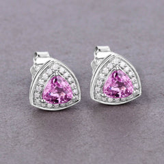 1.05 Carat Genuine Pink Sapphire and White Diamond 14K White Gold Earrings - Sable Gold