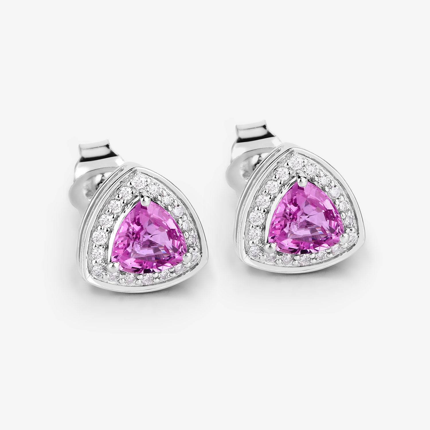 1.05 Carat Genuine Pink Sapphire and White Diamond 14K White Gold Earrings - Sable Gold