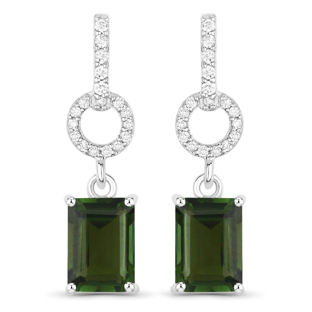 2.28 Carat Genuine Green Tourmaline and White Diamond 14K White Gold Earrings - Sable Gold