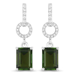 2.28 Carat Genuine Green Tourmaline and White Diamond 14K White Gold Earrings - Sable Gold