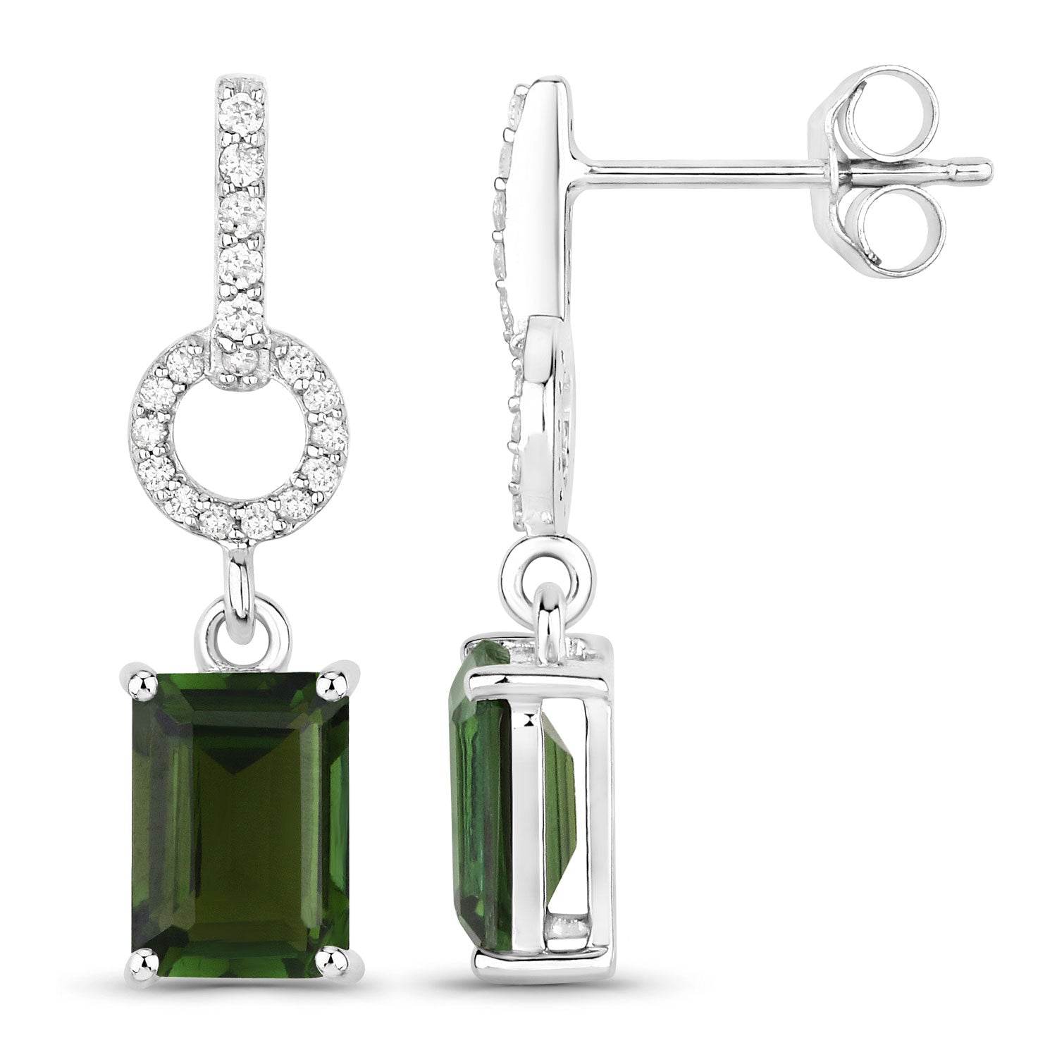 2.28 Carat Genuine Green Tourmaline and White Diamond 14K White Gold Earrings - Sable Gold