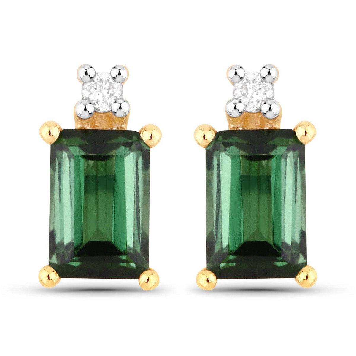 1.24 Carat Genuine Green Tourmaline and White Diamond 14K Yellow Gold Earrings - Sable Gold