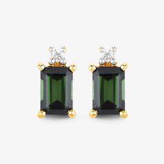 1.24 Carat Genuine Green Tourmaline and White Diamond 14K Yellow Gold Earrings - Sable Gold