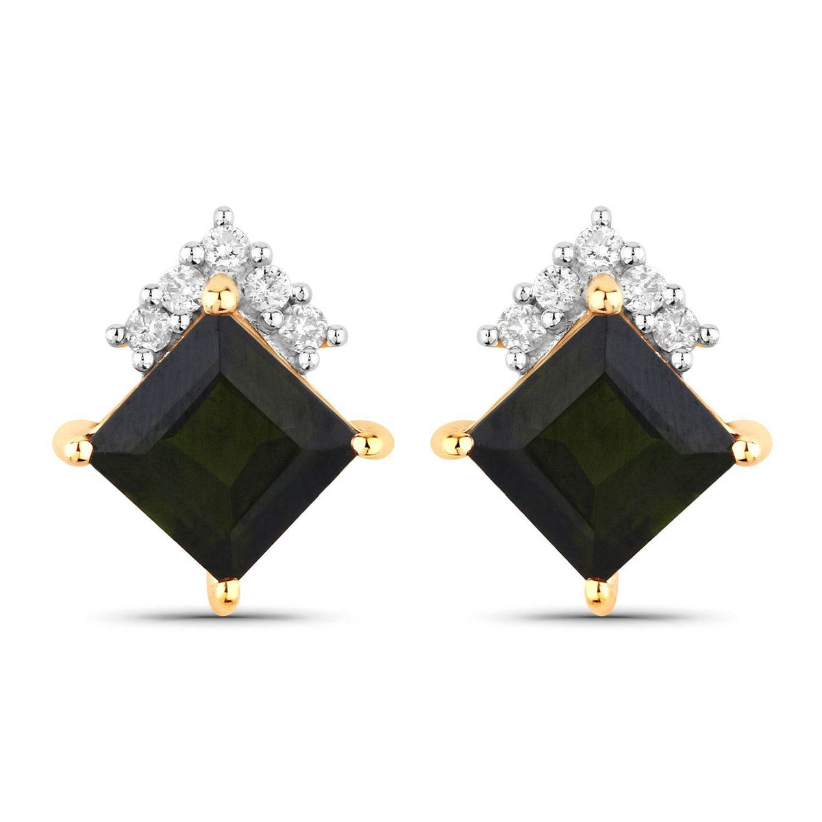 1.66 Carat Genuine Green Tourmaline and White Diamond 14K Yellow Gold Earrings - Sable Gold