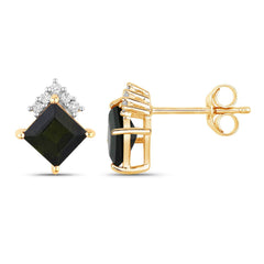 1.66 Carat Genuine Green Tourmaline and White Diamond 14K Yellow Gold Earrings - Sable Gold