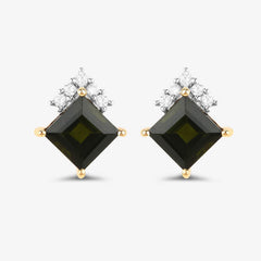 1.66 Carat Genuine Green Tourmaline and White Diamond 14K Yellow Gold Earrings - Sable Gold