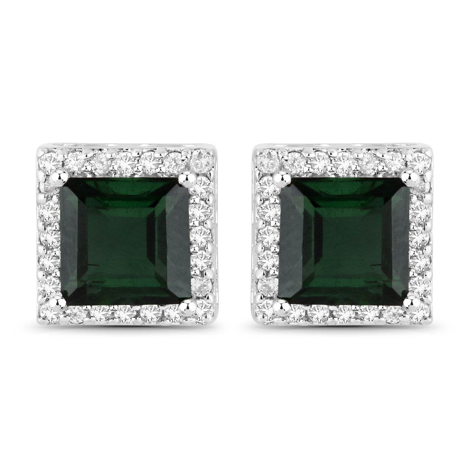 1.55 Carat Genuine Green Tourmaline and White Diamond 14K White Gold Earrings - Sable Gold