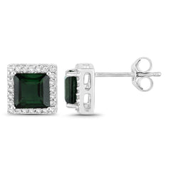 1.55 Carat Genuine Green Tourmaline and White Diamond 14K White Gold Earrings - Sable Gold