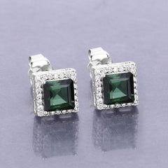 1.55 Carat Genuine Green Tourmaline and White Diamond 14K White Gold Earrings - Sable Gold