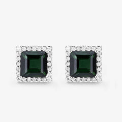 1.55 Carat Genuine Green Tourmaline and White Diamond 14K White Gold Earrings - Sable Gold