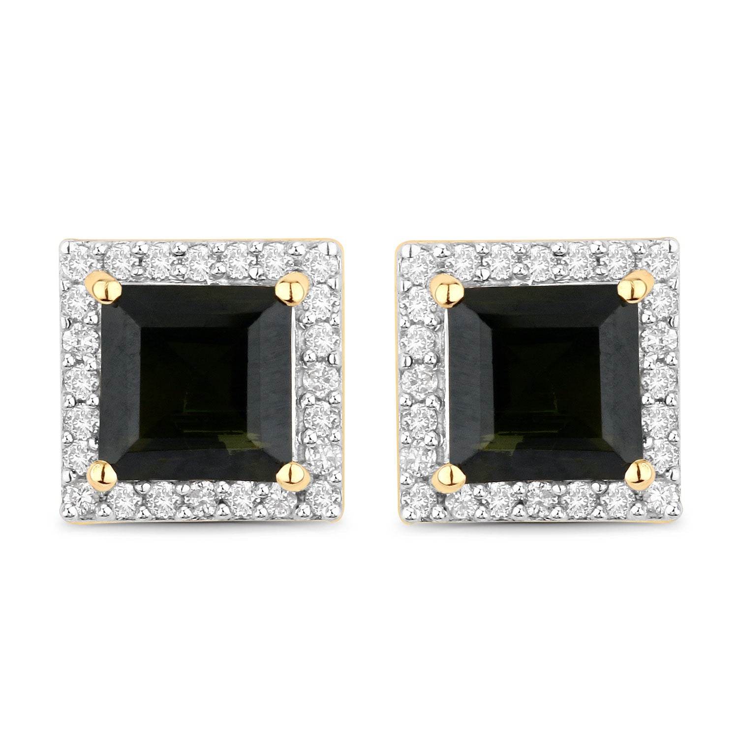 1.55 Carat Genuine Green Tourmaline and White Diamond 14K Yellow Gold Earrings - Sable Gold