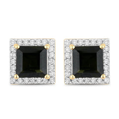 1.55 Carat Genuine Green Tourmaline and White Diamond 14K Yellow Gold Earrings - Sable Gold