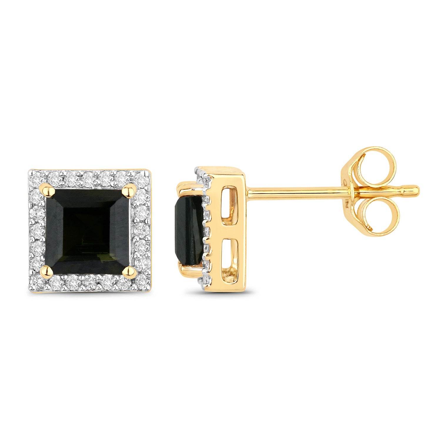 1.55 Carat Genuine Green Tourmaline and White Diamond 14K Yellow Gold Earrings - Sable Gold