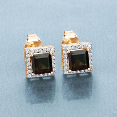 1.55 Carat Genuine Green Tourmaline and White Diamond 14K Yellow Gold Earrings - Sable Gold