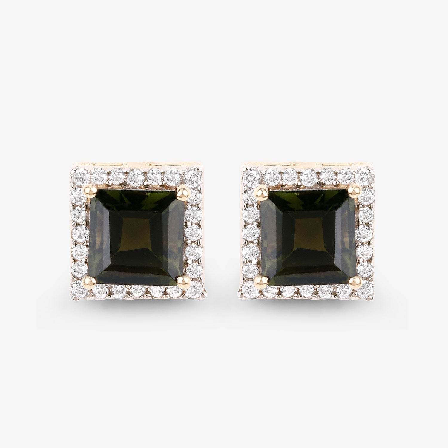 1.55 Carat Genuine Green Tourmaline and White Diamond 14K Yellow Gold Earrings - Sable Gold