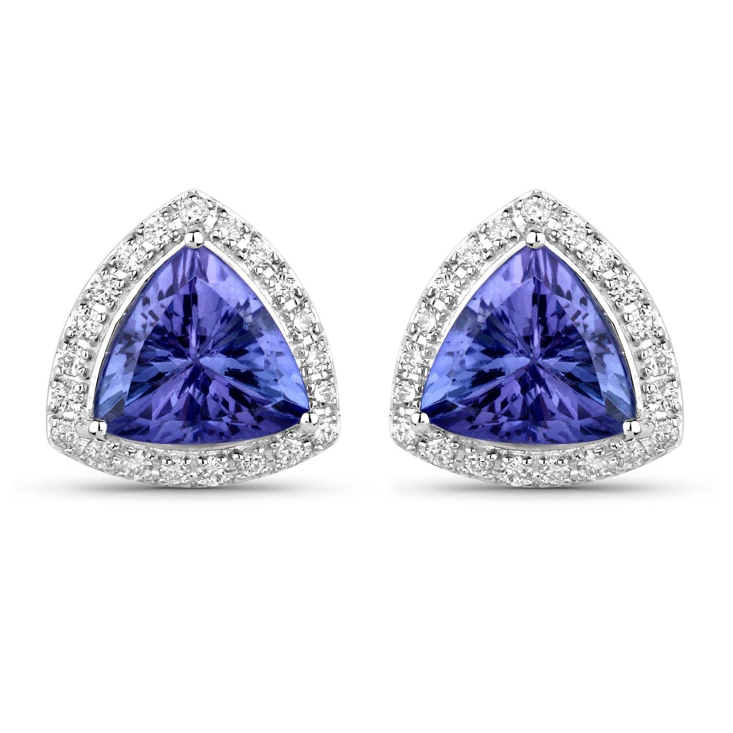 3.82 Carat Genuine Tanzanite and White Diamond 14K White Gold Earrings - Sable Gold