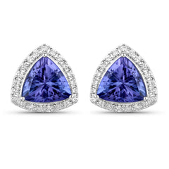 3.82 Carat Genuine Tanzanite and White Diamond 14K White Gold Earrings - Sable Gold