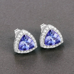 3.82 Carat Genuine Tanzanite and White Diamond 14K White Gold Earrings - Sable Gold