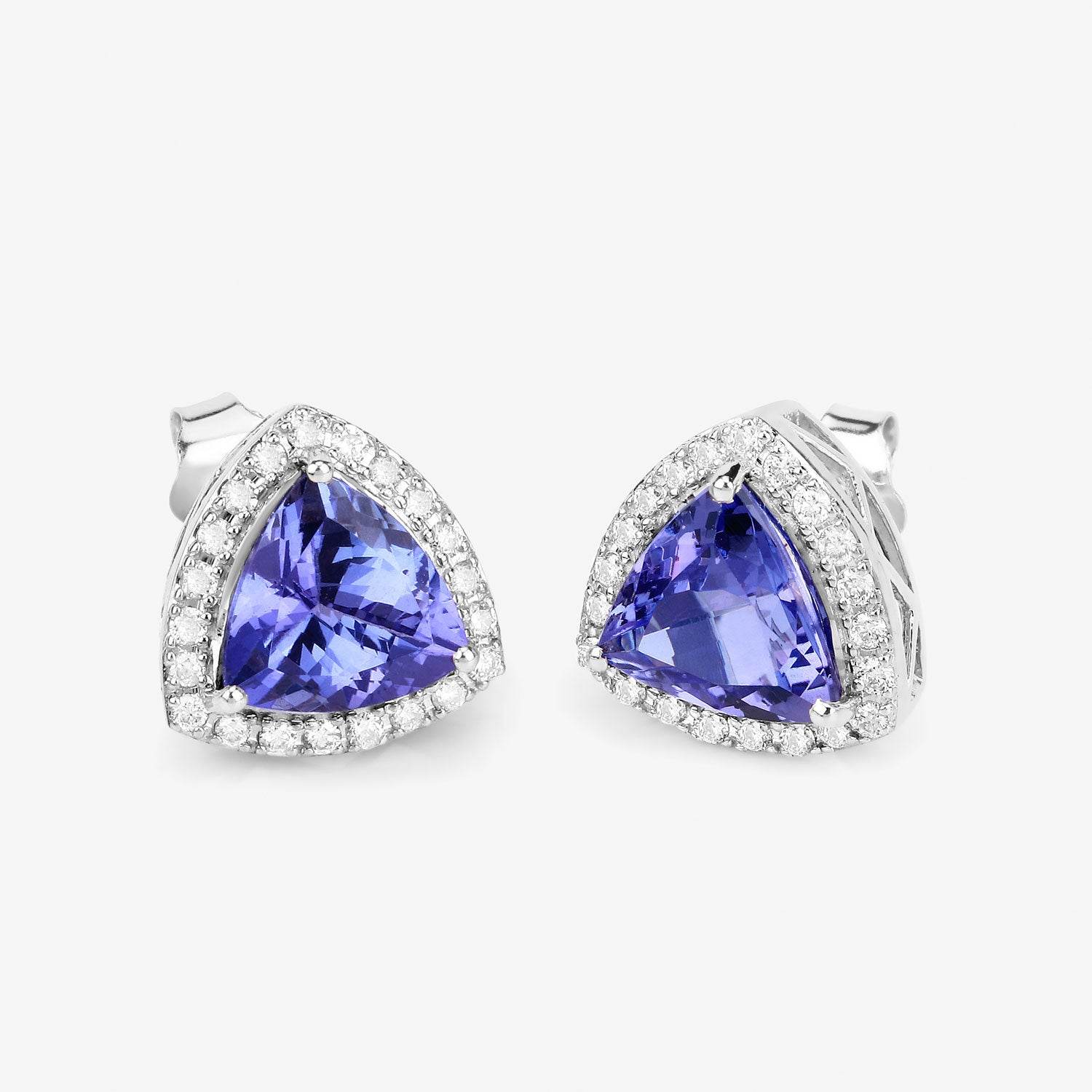 3.82 Carat Genuine Tanzanite and White Diamond 14K White Gold Earrings - Sable Gold