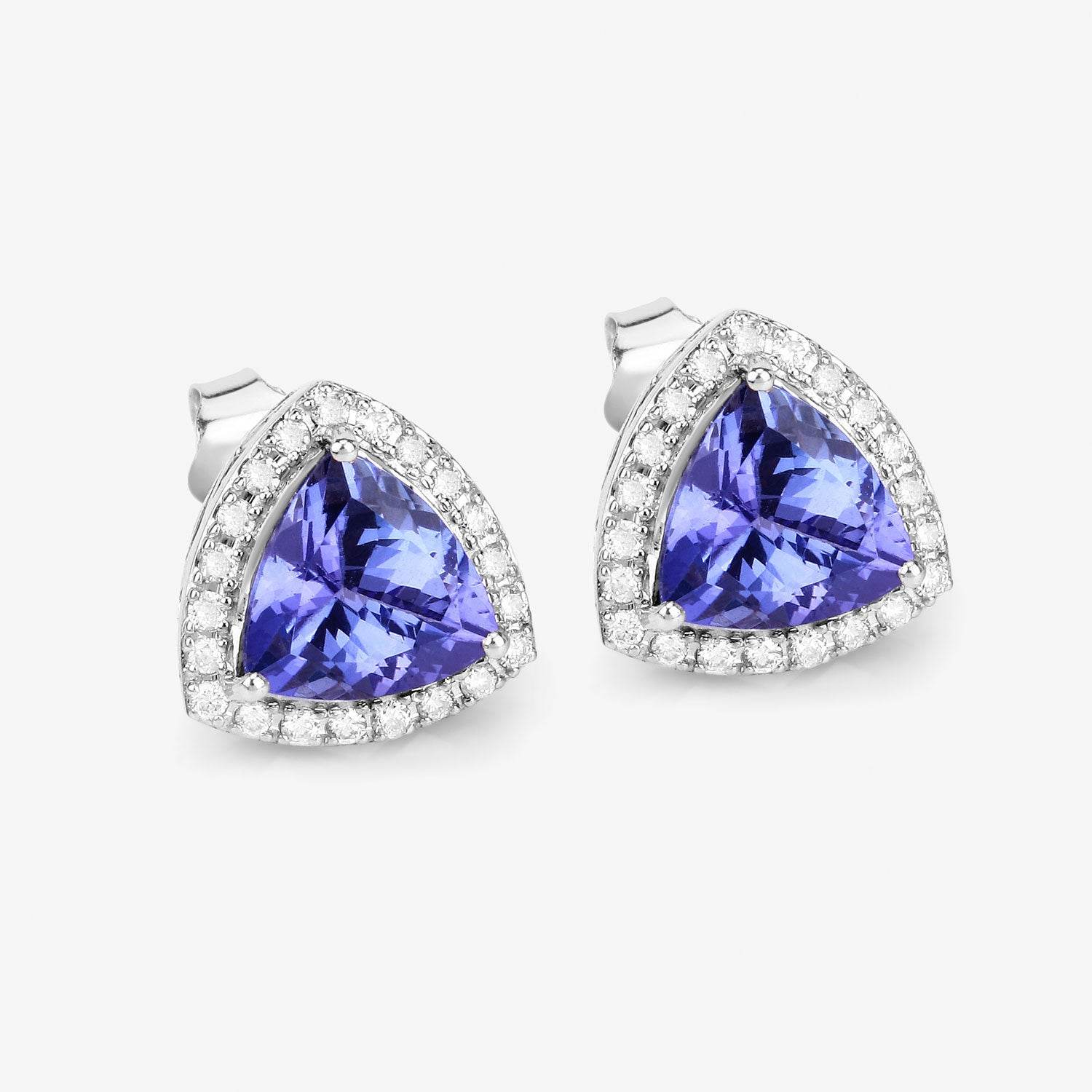 3.82 Carat Genuine Tanzanite and White Diamond 14K White Gold Earrings - Sable Gold