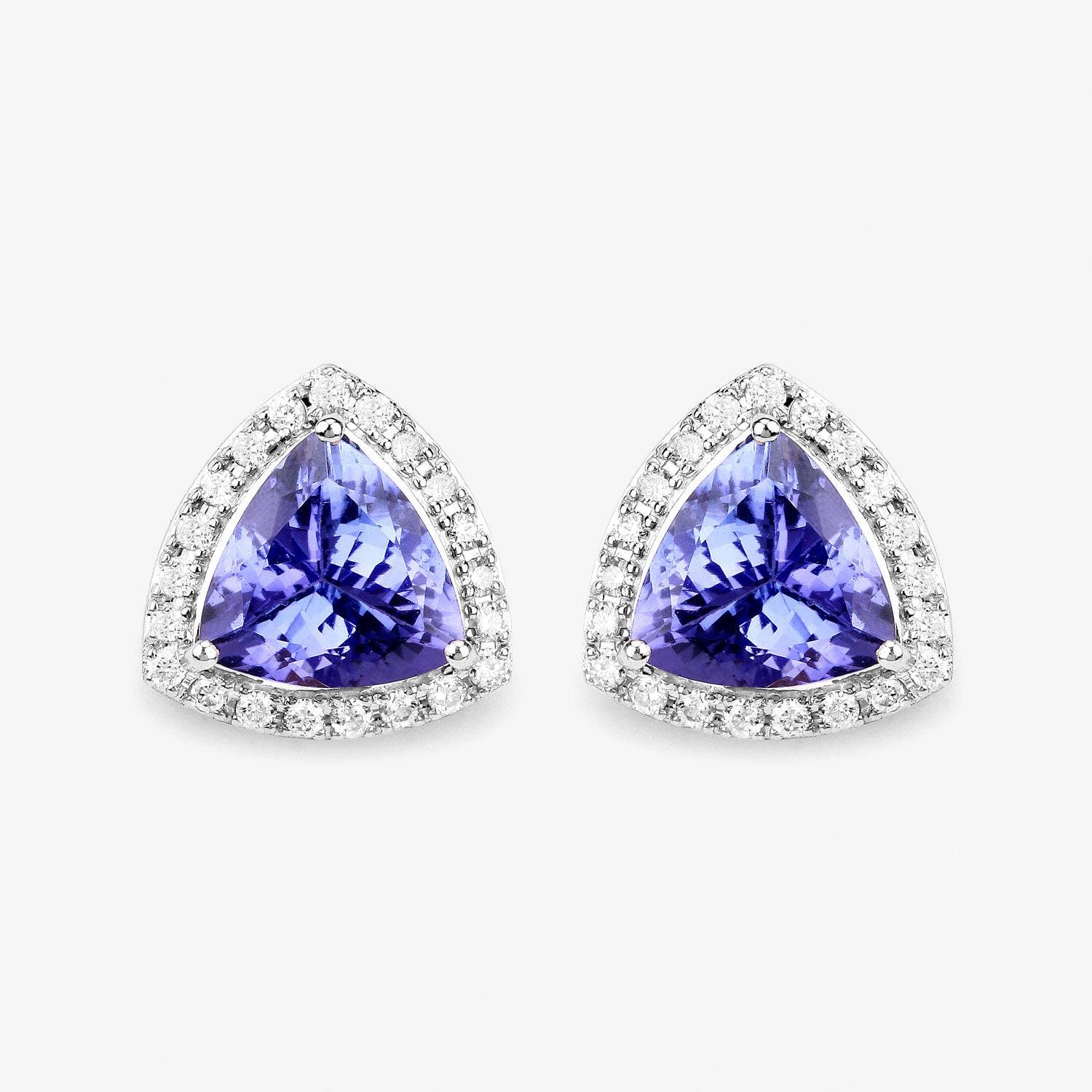 3.82 Carat Genuine Tanzanite and White Diamond 14K White Gold Earrings - Sable Gold