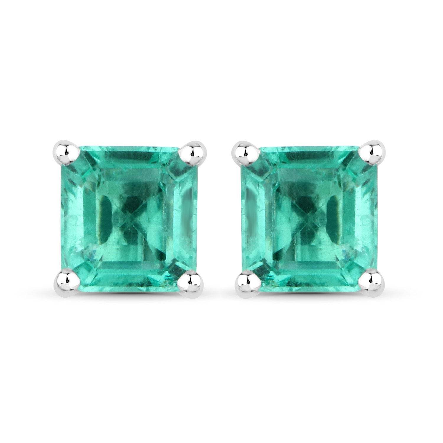 1.06 Carat Genuine Emerald 14K White Gold Earrings - Sable Gold