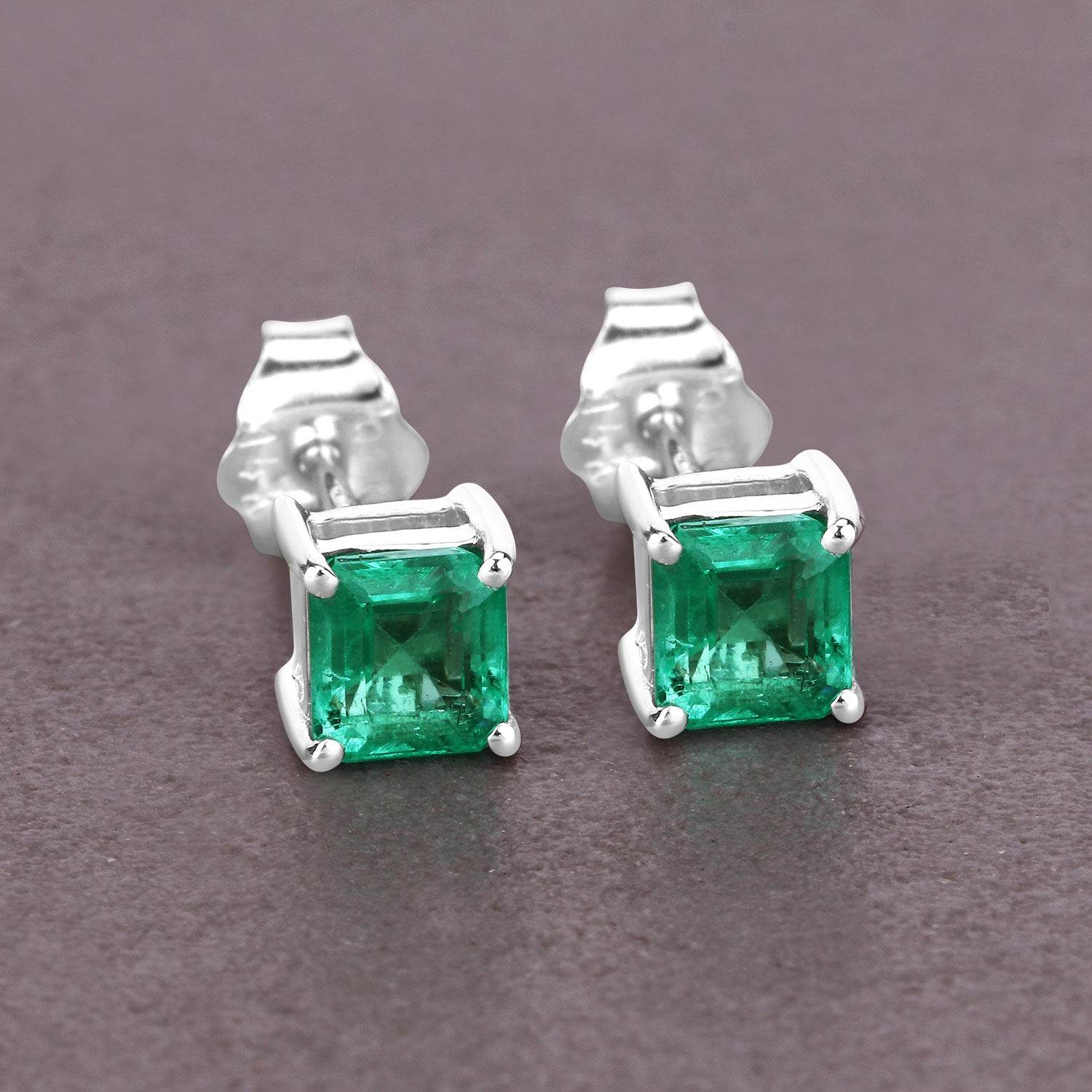 1.06 Carat Genuine Emerald 14K White Gold Earrings - Sable Gold