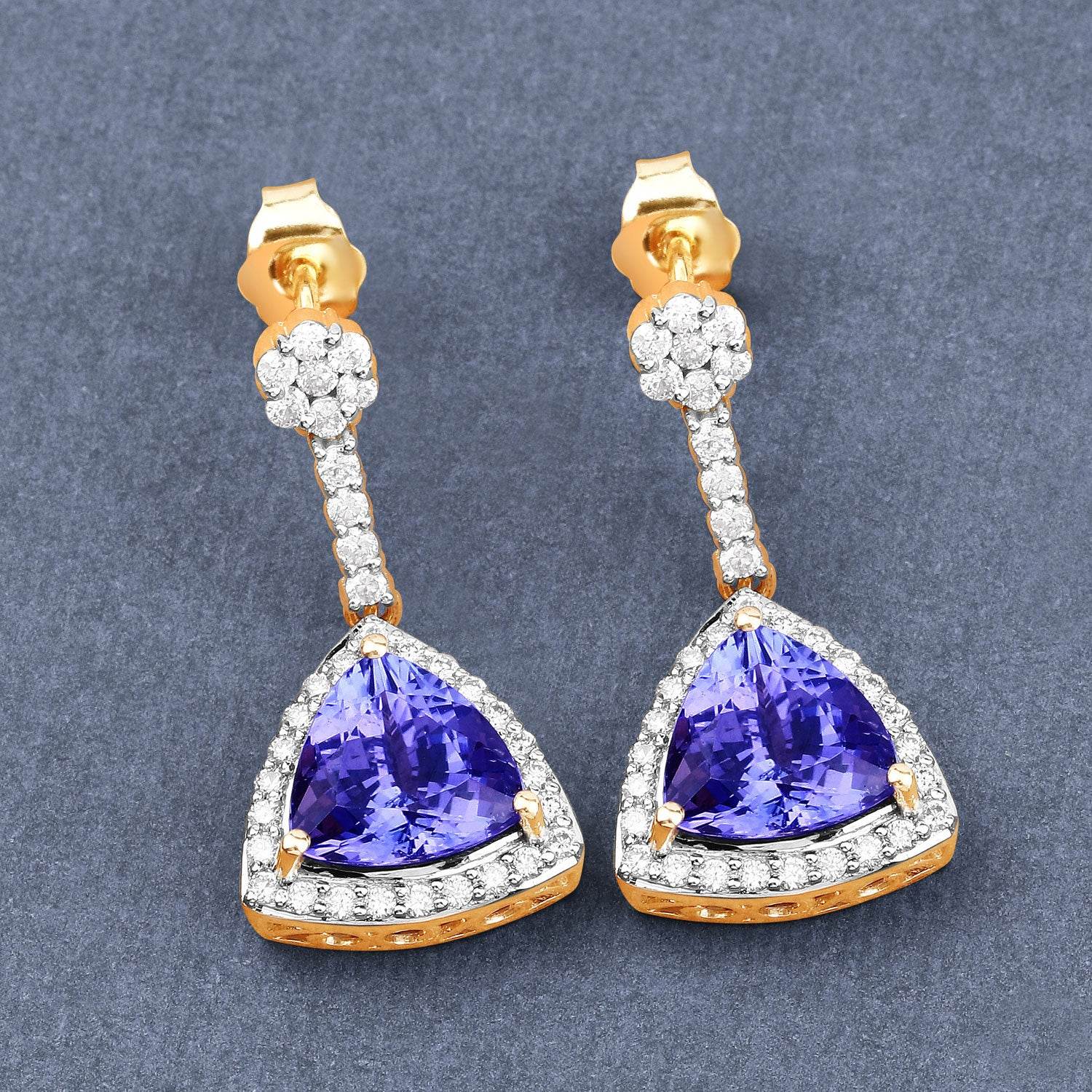 4.93 Carat Genuine Tanzanite and White Diamond 14K Yellow Gold Earrings - Sable Gold