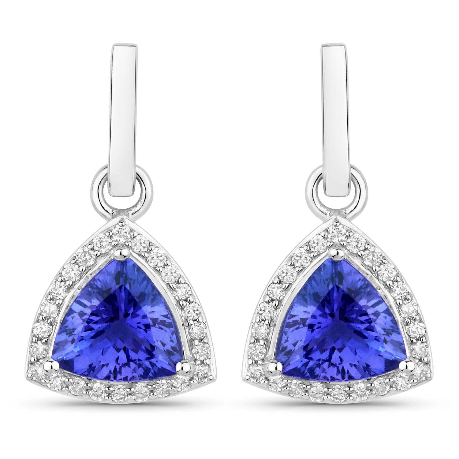 3.86 Carat Genuine Tanzanite and White Diamond 14K White Gold Earrings - Sable Gold