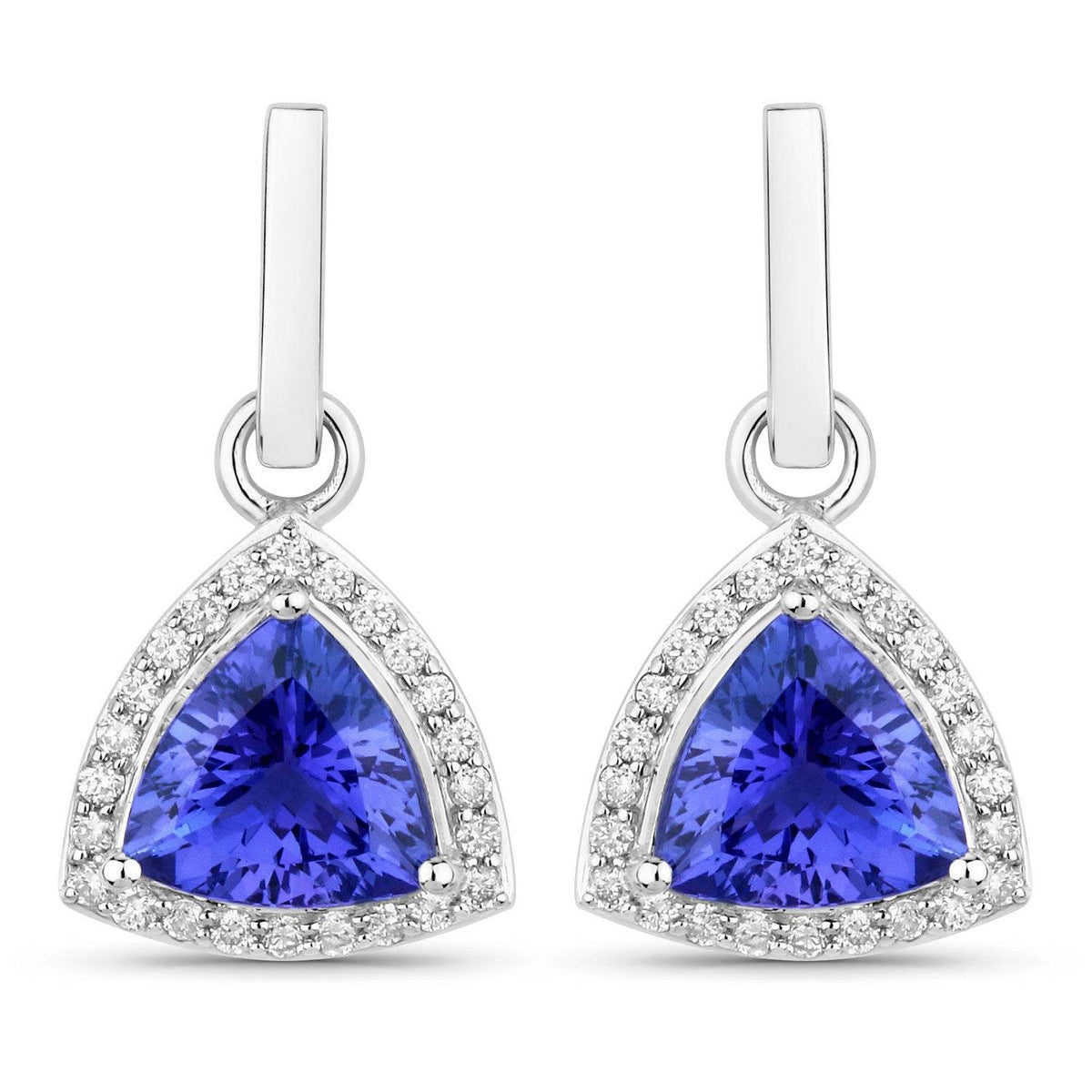 3.86 Carat Genuine Tanzanite and White Diamond 14K White Gold Earrings - Sable Gold