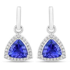 3.86 Carat Genuine Tanzanite and White Diamond 14K White Gold Earrings - Sable Gold