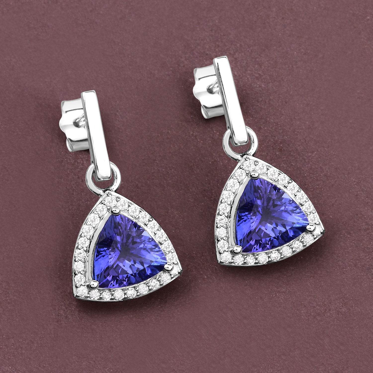 3.86 Carat Genuine Tanzanite and White Diamond 14K White Gold Earrings - Sable Gold