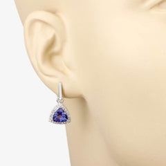 3.86 Carat Genuine Tanzanite and White Diamond 14K White Gold Earrings - Sable Gold