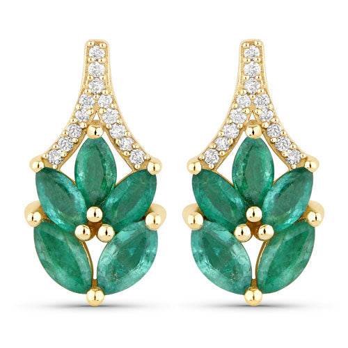 0.91 Carat Genuine Zambian Emerald and White Diamond 14K Yellow Gold Earrings - Sable Gold