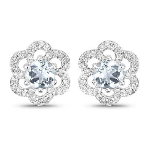 0.61 Carat Genuine Aquamarine and White Diamond 14K White Gold Earrings - Sable Gold