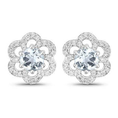 0.61 Carat Genuine Aquamarine and White Diamond 14K White Gold Earrings - Sable Gold