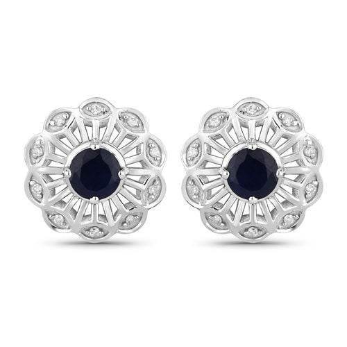 0.60 Carat Genuine Blue Sapphire and White Diamond 14K White Gold Earrings - Sable Gold