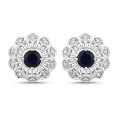 0.60 Carat Genuine Blue Sapphire and White Diamond 14K White Gold Earrings - Sable Gold