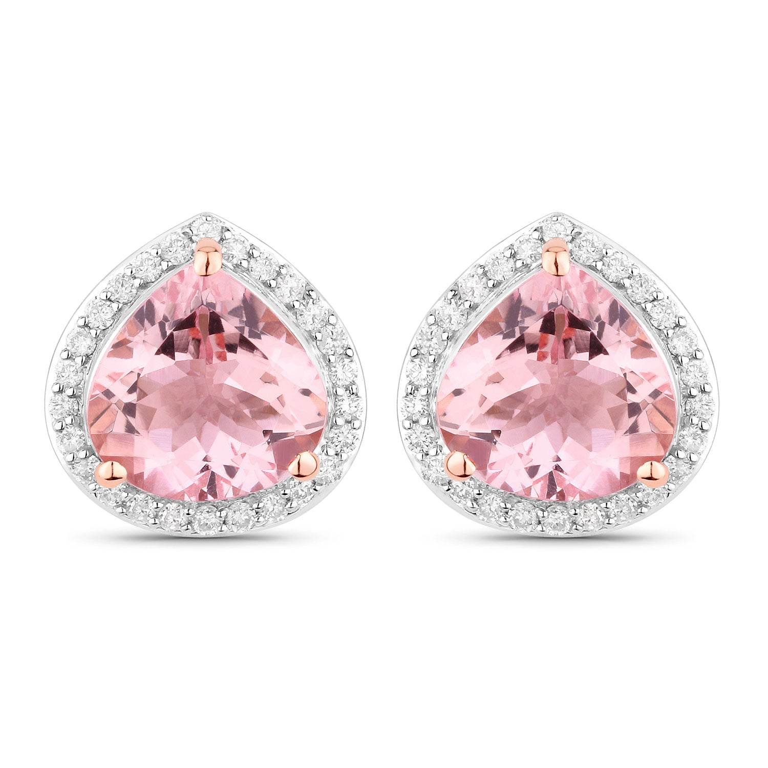 3.27 Carat Genuine Morganite and White Diamond 14K Rose Gold Earrings - Sable Gold