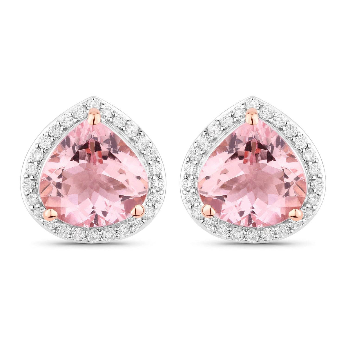 3.27 Carat Genuine Morganite and White Diamond 14K Rose Gold Earrings - Sable Gold