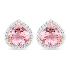 3.27 Carat Genuine Morganite and White Diamond 14K Rose Gold Earrings - Sable Gold