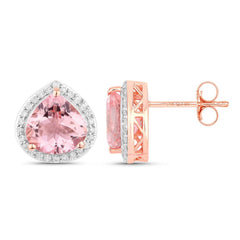 3.27 Carat Genuine Morganite and White Diamond 14K Rose Gold Earrings - Sable Gold