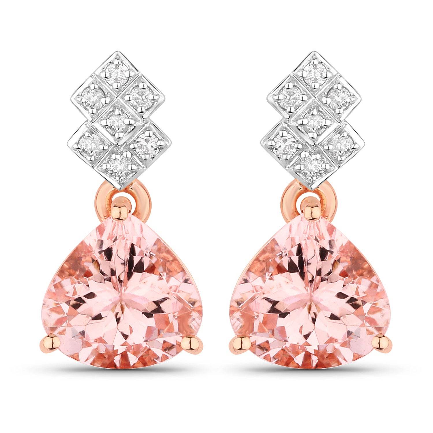 3.31 Carat Genuine Morganite and White Diamond 14K Rose Gold Earrings - Sable Gold