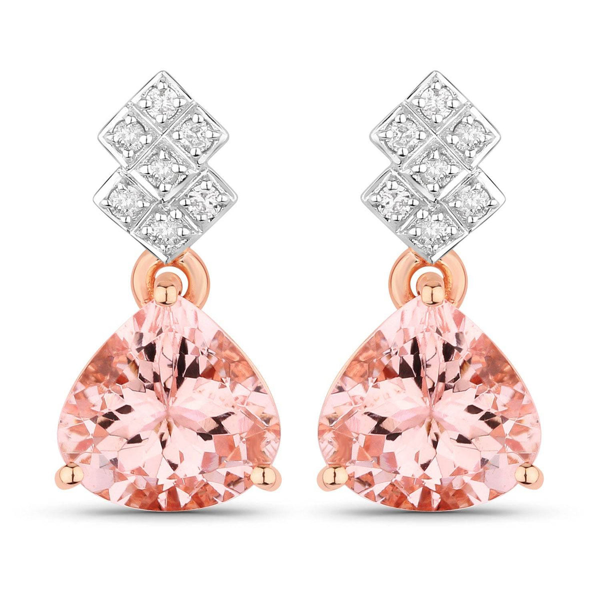 3.31 Carat Genuine Morganite and White Diamond 14K Rose Gold Earrings - Sable Gold