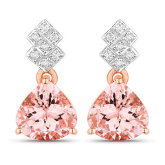 3.31 Carat Genuine Morganite and White Diamond 14K Rose Gold Earrings - Sable Gold