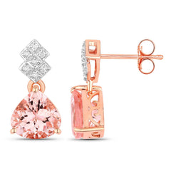 3.31 Carat Genuine Morganite and White Diamond 14K Rose Gold Earrings - Sable Gold